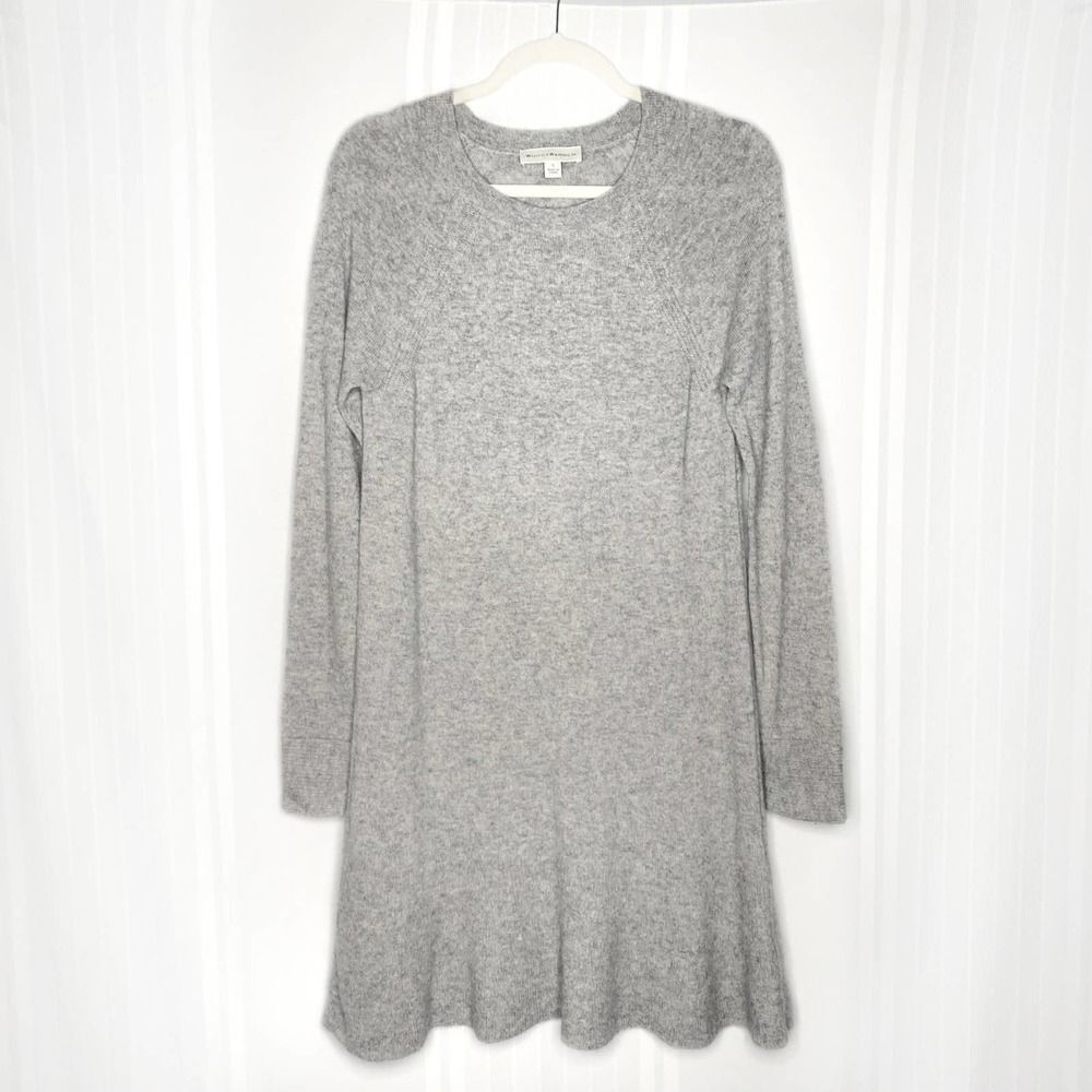 White + Warren Long Sleeve 100% Cashmere Ribbed Sweater Dress Small Light Gray